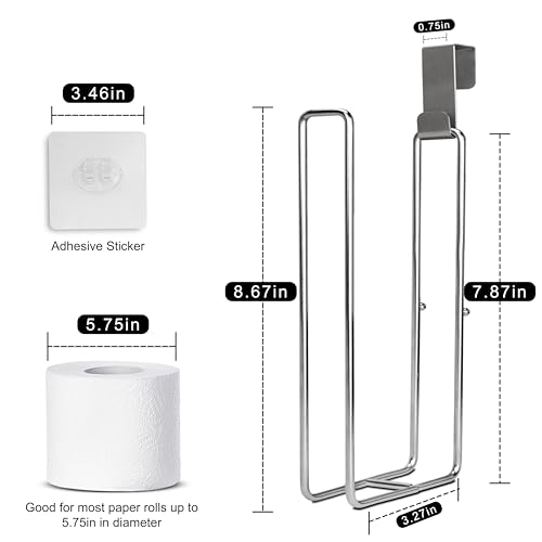 Bathroom Toilet Paper Holder with Storage Extra 2 Rolls, Over the Tank Toilet Paper Holder Wall Mount, Small Restroom Organizer, Adhesive RV Tissue Storage, Stainless Steel, Silver, 1PC by EstZMB - Image 6