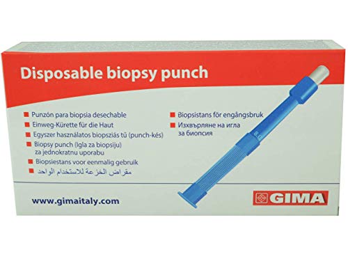 Gima - Sterile Einweg-Biopsieküretten/-stanzen, scharfe Klinge aus nahtlosem rostfreiem Edelstahl, Latex-frei, gerippter Handgriff, Größe: Ø 3 mm, Klingenlänge 8 mm, 10 Küretten in Blister.