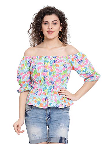 Image of Women Off Shoulder Cotton Color Block Top