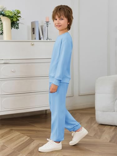 Haloumoning Boys Tracksuits 2 Piece Set Kids Crewneck Sweatshirts and Jogger Sweatpants with Pockets 5-14 Years4