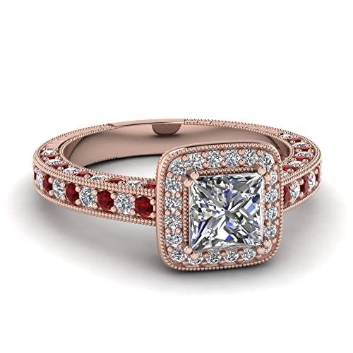 Bagues de fiançailles halo princesse en or rose, le cadeau idéal pour elle
