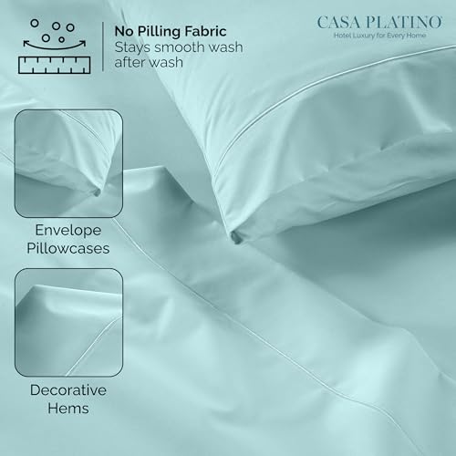 Casa Platino 100% Egyptian Cotton Split King Sheet Set - 7 Pcs - Soft & Comfy Luxury Hotel Split King Bed Sheet Set for Adjustable Beds, Fully Elasticized with Deep Pockets - Blue Sky