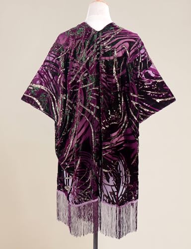 Image of MJ SERECA Women's Burnout Velvet Kimono Cardigan Cover Up with Tassel