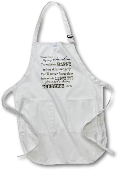 3dRose apr_79151_1 You Are My Sunshine-Word Art-Vintage Song 22-Inch Width by 30-Inch Length Apron with Pockets, Full Length, White