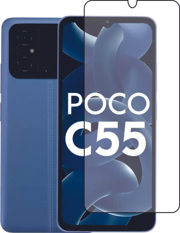 Image of Casodon 5D Tempered Glass Screen Guard for Poco C55 5G (Black) with Easy Installation Kit