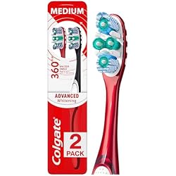 1 of Colgate 360 Optic White Advanced Whitening Toothbrush, Adult Medium Toothbrush with Whitening Cups, Helps Whiten Teeth and Removes Odor Causing Bacteria, 2 Pack
