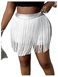 Floerns Mini-Shorts für Damen, Übergröße, Quastenbesatz, PU-Leder, hohe Taille, gerades Bein, Mini-Shorts, Silber massiv, 3XL Mehr