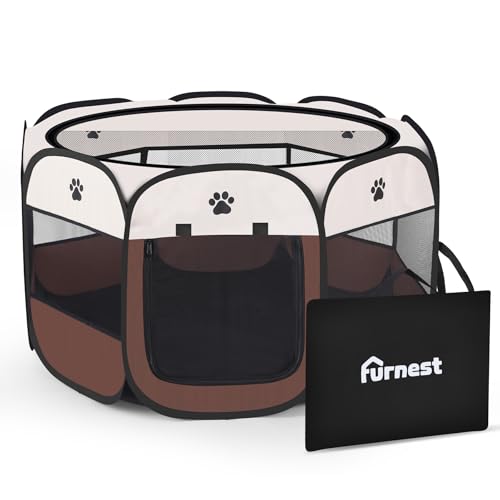 FurNest Pop-up Playpen for Puppy, Portable and Foldable Exercise Kennel Tent Crate Indoor/Outdoor Travel Camping, Removable Zipper Top