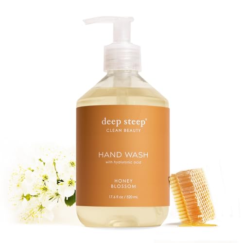 Deep Steep Liquid Hand Wash, Honey Blossom, 17.6 oz – Moisturizing Cleanser with Olive Oil, Aloe Vera, Glycerin & Hyaluronic Acid – Vegan, Clean Beauty, Soft & Nourished Hands
