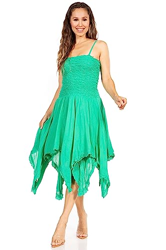 Image of Sakkas Ella Smocked Bodice Spaghetti Strap Double Layered Dress