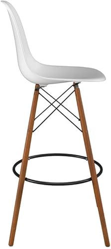 Miniatura 3 de Inmod Taburete de bar de plástico moldeado con patas de madera, juego de 2, blanco mate, taburetes de bar modernos DSW de nogal, taburetes de bar