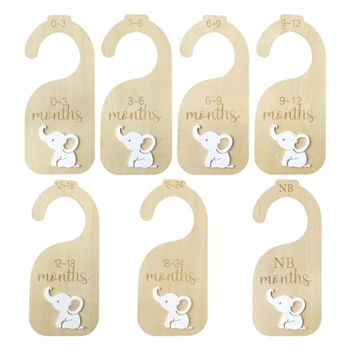 Baby Closet Dividers Baby Clothes Dividers for Closet Nursery Decor Storage Hangers Organizer Sided Organizer for Newborn to 24 Months Clothes Wooden Nursery Decor Hanger Organize Room(White Elephant)