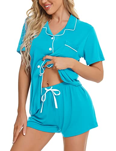 Image of SWOMOG Womens Button Down Pajamas Set Short Sleeve Sleepwear Bride Soft Pj Lounge Sets XS-3XL