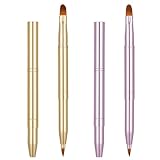 2 Pack Retractable Lip Brush for Lipstick, Dual-Ended Portable Lip Makeup Brush with Cap for Gloss & Eyeshadow, Travel-Friendly Set (Gold，Pink)