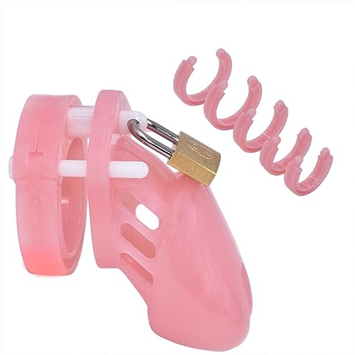 Male Chastity Device Hypoallergenic Plastic Cock Cage Penis Ring Lock Chastity Belt Adult Game Sex Toy (Pink)