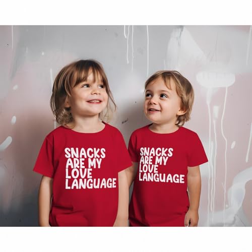 Toddler Girl Boy Valentines Shirt Snacks are My Love Language Funny Cute Letter Kids T-Shirts Graphic Outfit2
