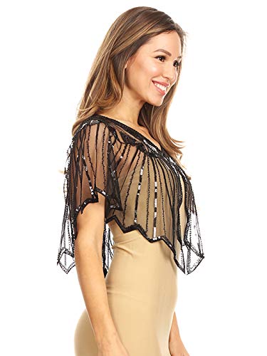 Anna-Kaci Women's 1920s Shawl Evening Cape Sparkly Sequin Deco Paisley Flapper Bolero3
