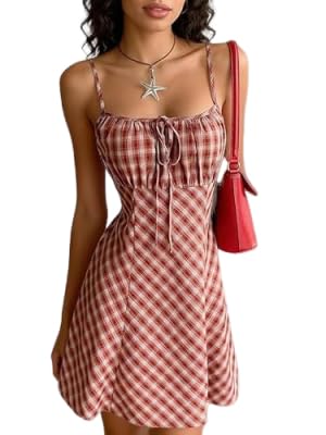 Robe pour femme d'été à carreaux sans manches style vichy