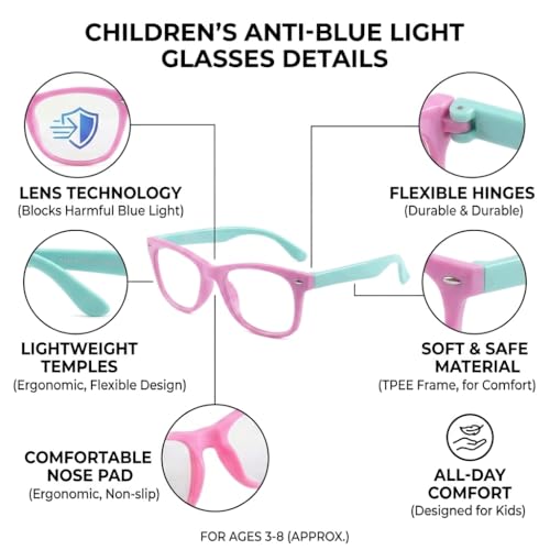 Image of Kids Blue Light Blocking Glasses Rectangle Digital Boys Girl Age for 5-12