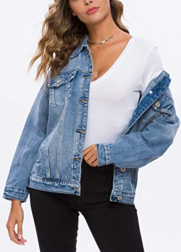 Utnisan Jean Jacket Women Oversized Denim Jacket For Women Trucker Jacket (Blue Washed, S) #TOP4