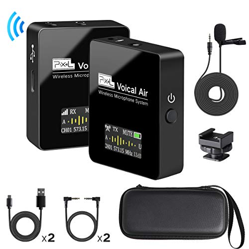 Pixel Wireless Lavalier Microphone - Compact Wireless Microphone System Transmitter and Receiver