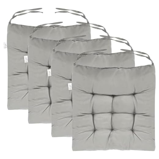 Holdfiturn Seat Pads for Dining Chair 40x40cm Garden Chair Cushions with Ties Comfortable Washable Square Seat Pad for Garden Kitchen Dining Outdoor Office Classroom (4Pack Grey)