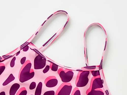 Image of Dvenki Big Girls Asymmetric Cutout Swimsuit Adjustable Straps Sizes 6X-16 | color block, leopard, tropical prints, front lined swimwear, removable pads, suitable for beach, vacation, pool play