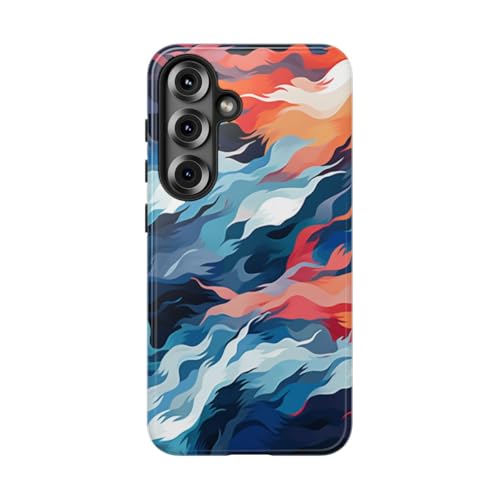 Coque rigide brillante Samsung Galaxy S25 motif abstrait vagues fluides multicolore pour mobile