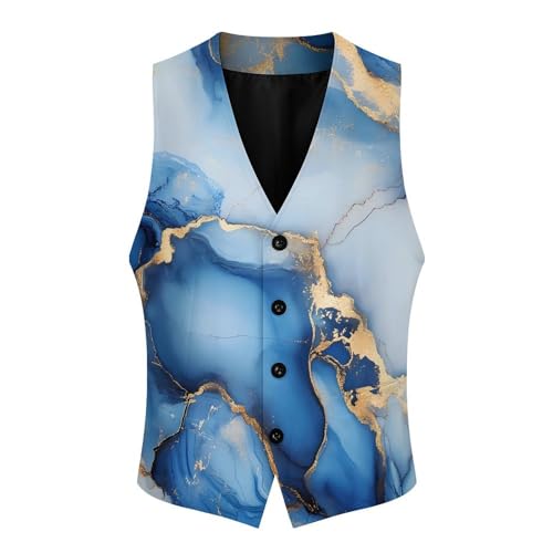 Blue Gold And White Marble Trendy Vest Suit for Men V Neck Formal Dress Waistcoat Vests Business Slim Fit3