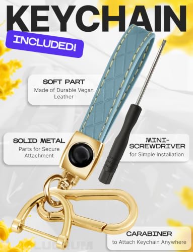 Image of Lucrum Key Fob Cover for Kia, TPU KeyFob Case & Leather Keychain | Fits ONLY FLIP Cadenza Forte K5 Niro Seltos Sorento Soul Sportage, 4 Button Keyfob Case (2018-2025) - Blue and Gold