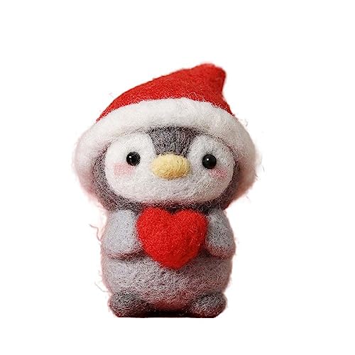 Image of Funny Festive Christmas New Year Wool Needle Felting Starter Kit, Animal Needle Felting Kit, Non-Finished Felt Penguin Craft Kit, Lovely Penguin Needle Felting Kit for Beginners, 2 Set