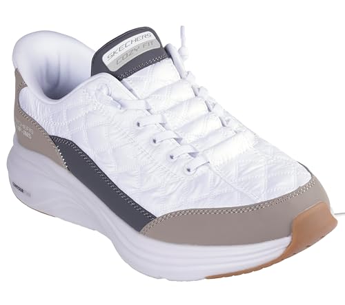 Skechers Men's Contour Foam Cozy Fit Hands Free Slip-in Sneaker, White/Taupe, 6.5
