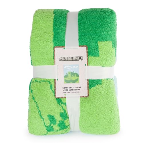 Image of Jay Franco Minecraft Creeper Feather Knit Fluffy Throw Blanket - Fuzzy Blanket Measures 50 x 60 Inch - Super Soft Lightweight Gamer Bedding