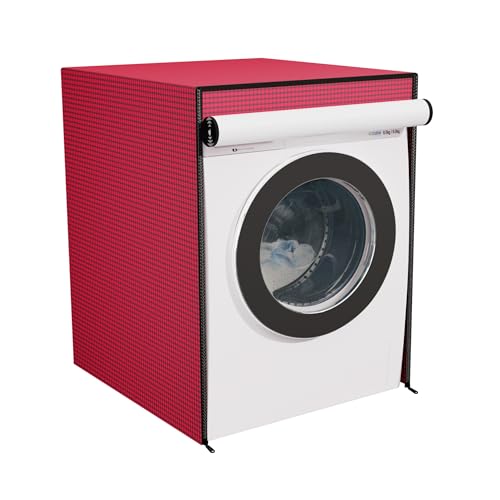 Image of Kuber Industries PVC Washing Machine Cover Front Load for IFB | Front Load Washing Machine Cover - Ideal for 6 kg, 6.5 kg, 7 kg | Barik Check Design - Maroon