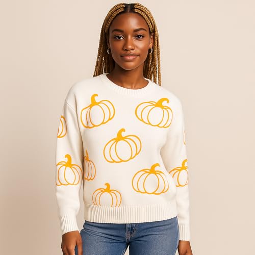Unisex Pumpkin Pattern Sweaters Cozy Fall Knitwear for Men and Women Halloween Cozy Seasonal Apparel or Winter4