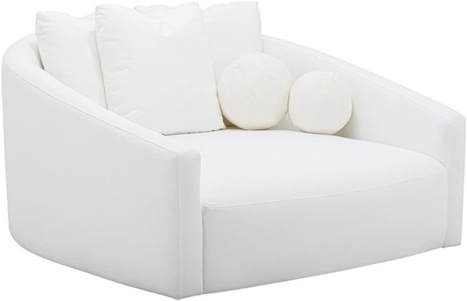 Pemberly Row Handmade Cream Performance Fabric Daybed, Feather-Filled Seat, Includes 3 Square and 2 Sphere Pillows, Contemporary Design, Upholstered Living Room Furniture for Relaxation