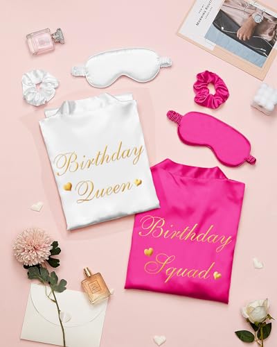 Image of Neer 21 Pcs Women Birthday Party Robe Set Queen Squad Kimono Satin Bathrobes with Eye Mask and Scrunchie for Birthday