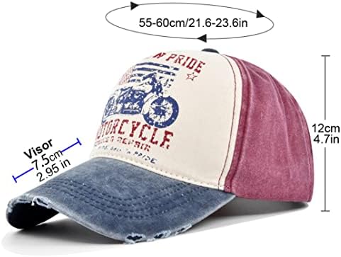 YULOONG Vintage Baseball Cap Washed Denim Trucker Cap Motorcycle Print Pattern Outdoor Sun Hat 100% Cotton for Man Women