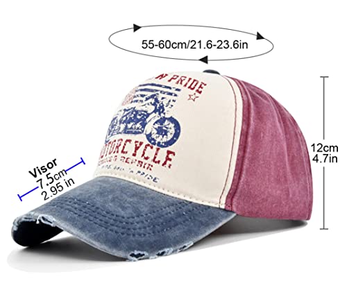 YULOONG Vintage Baseball Cap Washed Denim Trucker Cap Motorcycle Print Pattern Outdoor Sun Hat 100% Cotton for Man Women