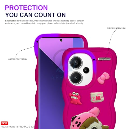 Image of AESTMO Back Case Cover for Redmi Note 13 Pro Plus 5G | 3D Cute Fun Cartoon Characters | Anti Slip Grip Cute Wave Curly Frame Shape | Full Body Protection Back Cover for Redmi Note 13 Pro Plus 5G (Red)