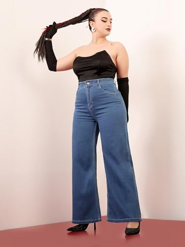 Image of Miss Chase A+ Women's Wide-Leg High-Rise Regular-Length Stretchable Shaping Denim Jeans