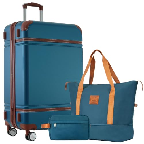 Hardshell Luggage Sets with Bags Lightweight Suitcase Double Spinner Wheels with TSA Lock,Single Vintage Luggage 28 IN,Blue