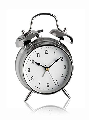 TFA Dostmann Analoger Doppelglocken-Wecker lauter Alarmton 98.1043 im Retro Design Nostalgie Metall Silber