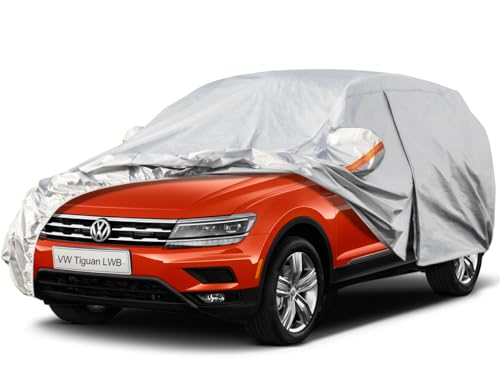 Image of Kayme 6 Layers SUV Car Cover Custom Fit for VW Volkswagen Tiguan Allspace LWB (2018-2025) Waterproof All Weather for Automobiles, Outdoor Full Cover Rain Sun UV Protection.Silver