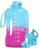 AQUAFIT 64 oz Water Bottle with Time Marker - Straw & Chug Lid - BPA Free Half Gallon Gym Water Bottle with Handle - Big Gallon Jug (Pink-Ice, 64 Ounces)