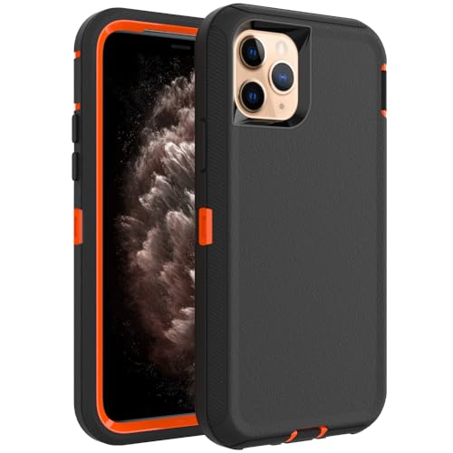 Image of Case for iPhone 11 Pro Max, Heavy-Duty Tough Rugged Shockproof Drop Protective Cover Phone Cases, Black+Orange
