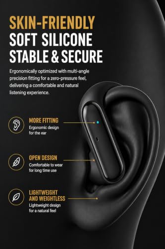 Image of D300 OWS Open Ear Wireless Earbuds with BT v6.0, ENC Mic for Calling, 50hr Playtime with Type C Fast Charging, Low Latency Gaming, Ideal for Running, Cycling and Gym, Dust & Waterproof. Black