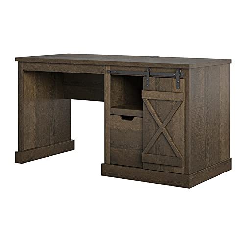 Knox County Single Pedestal Computer Desk, Brown Oak Brown Oak #TOP3