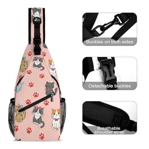 Men's Ultra Lightweight Sling Backpack, Anti-Theft Shoulder Crossbody Bag for Travel Workout, Cute Cat Paw Print Pink Daypack Bags3