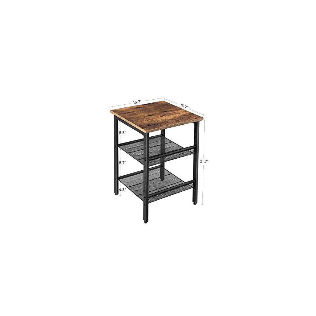 VASAGLE End Table, Nightstand with 2 Adjustable Mesh Shelves